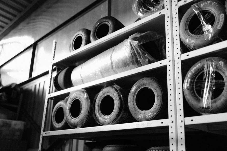 Tires organized in seasonal tire storage